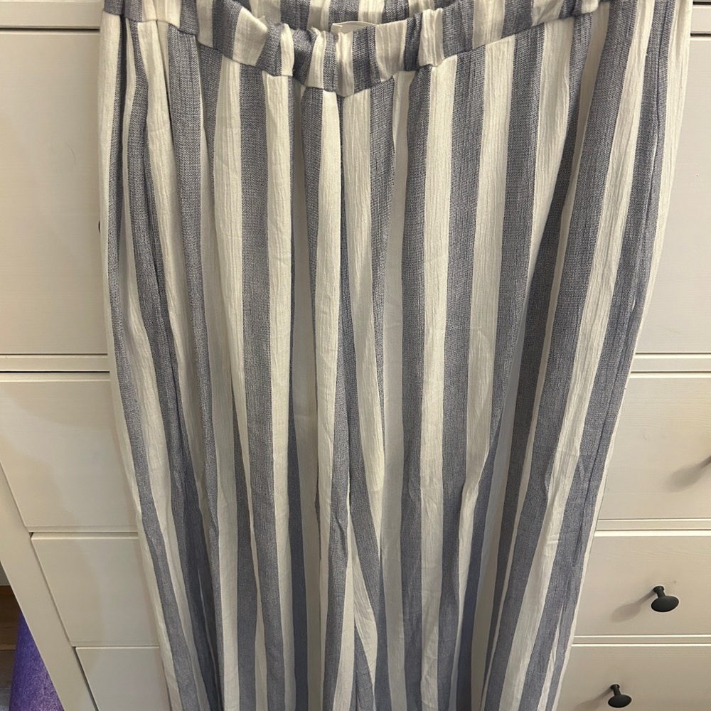 Sage Striped Wide Leg Pants - Blue and White